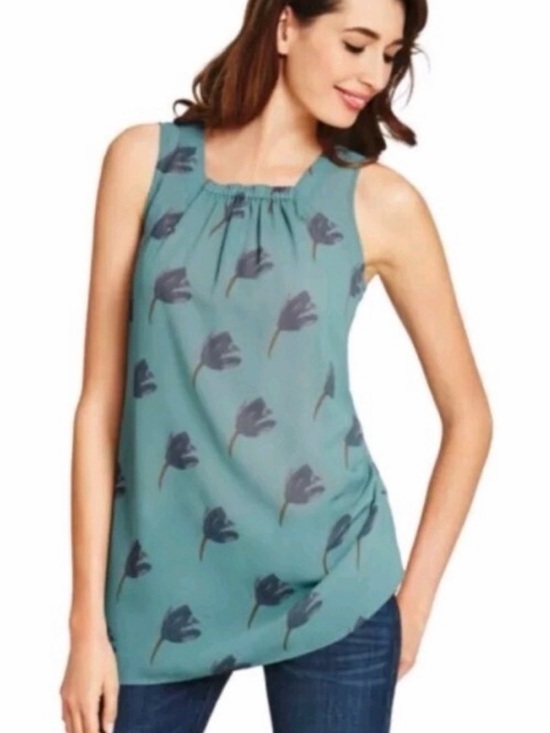 CAbi Tops - CAbi 984 Floral Tunic Blouse Women’s M Blue Sleeveless Tie Neck Boho Top